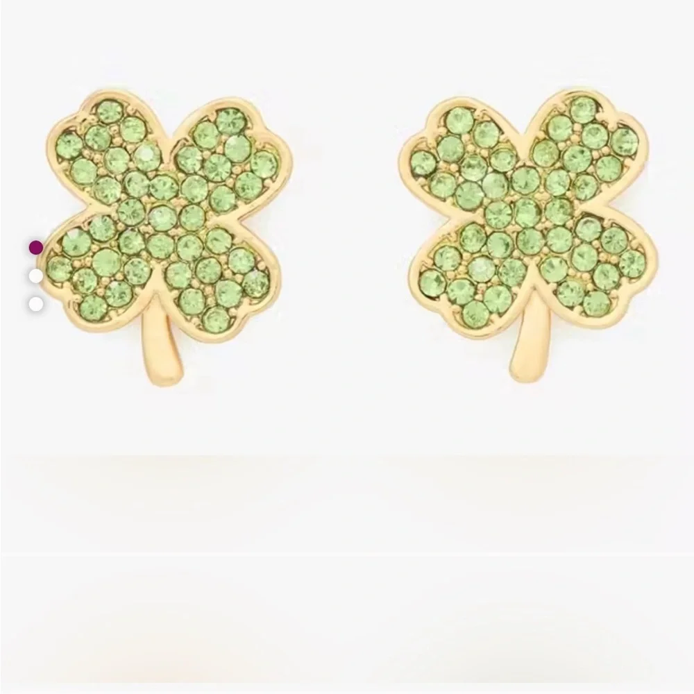 NWT KATE SPADE‎ Lucky Charm Green Clover Pavé Stud Earrings